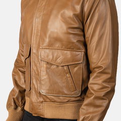Komin Brown Leather Bomber Jacket