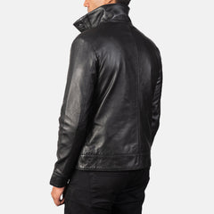 Qupor Black Leather Bomber Jacket