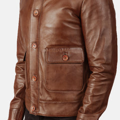 Qupor Brown Leather Bomber Jacket