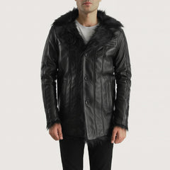 Kegan Black Leather Coat Jacket