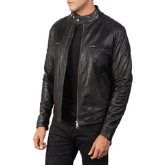 Natis Black Leather Biker Jacket