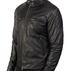 Natis Black Leather Biker Jacket
