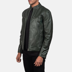 Jopix Green Leather Biker Jacket