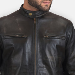 Vetin Black Leather Biker Jacket