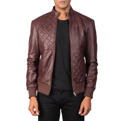 Kovean Maroon Leather Bomber Jacket