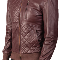 Kovean Maroon Leather Bomber Jacket