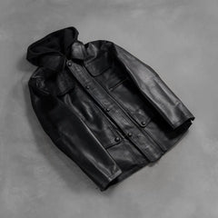 Kegan Black Leather Hooded Jacket