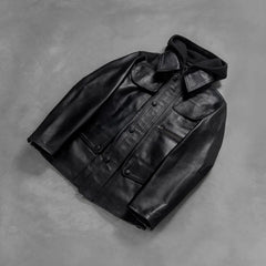 Kegan Black Leather Hooded Jacket