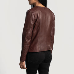 Maken Maroon Leather Quilted Jacket