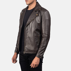 Nopion Brown Leather Biker Jacket
