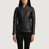 Jogen Black Leather Quilted Biker Jacket