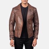 Zebon Brown Leather Biker Jacket