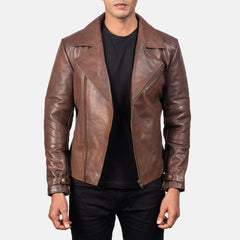 Zebon Brown Leather Biker Jacket