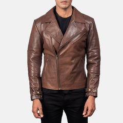 Zebon Brown Leather Biker Jacket