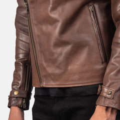 Zebon Brown Leather Biker Jacket