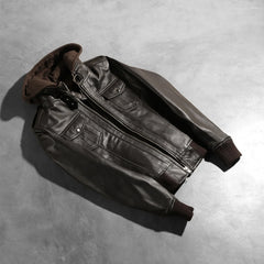 Xatus Brown Leather Hooded Bomber Jacket