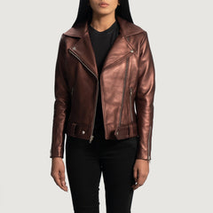 Silen Maroon Leather Biker Jacket