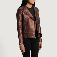 Silen Maroon Leather Biker Jacket