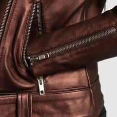 Silen Maroon Leather Biker Jacket