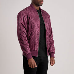Risan Maroon Leather Quilted Varsity Jacket