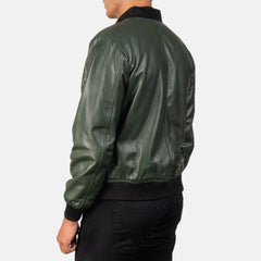 Vegel Green Leather Bomber Jacket
