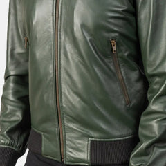 Vegel Green Leather Bomber Jacket