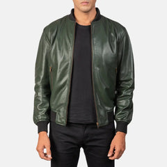 Vegel Green Leather Bomber Jacket