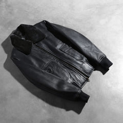Ulbet Black Leather Bomber Jacket