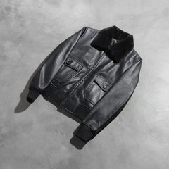 Ulbet Black Leather Bomber Jacket