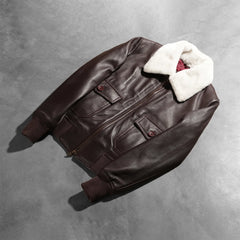 Ulbet Maroon Leather Bomber Jacket