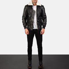 Nitor Black White Leather Bomber Jacket