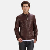 Vidan Maroon Leather Quilted Biker Jacket