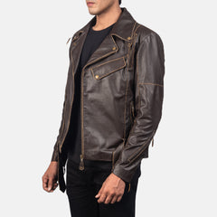 Yabion Brown Leather Biker Jacket