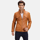 Tinet Tan Leather Biker Jacket