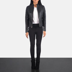 Tiris Black Leather Quilted Biker Jacket