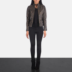 Tiris Brown Leather Quilted Biker Jacket