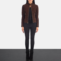 Tiris Mocha Suede Quilted Biker Jacket