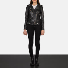 Xapum Black Leather Biker Jacket