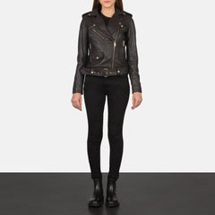 Xapum Brown Leather Biker Jacket