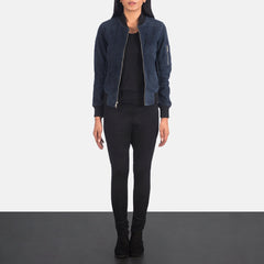 Tarar Blue Suede Bomber Jacket