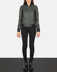 Tarar Green Leather Bomber Jacket