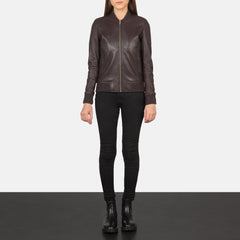 Nadas Maroon Leather Bomber Jacket