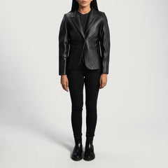 Ridum Black Leather Quilted Blazer Jacket