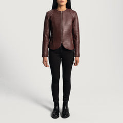 Maken Maroon Leather Quilted Jacket