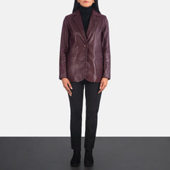 Kedum Maroon Leather Blazer Jacket