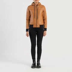 Sutix Brown Leather Hooded Bomber Jacket