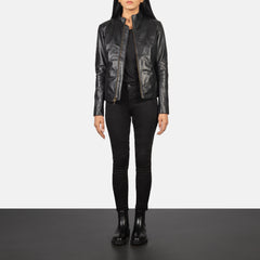 Jotean Black Leather Biker Jacket