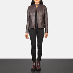 Jotean Maroon Leather Biker Jacket