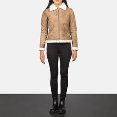 Zesen Brown Leather Bomber Jacket