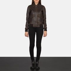 Vition Brown Leather Bomber Jacket